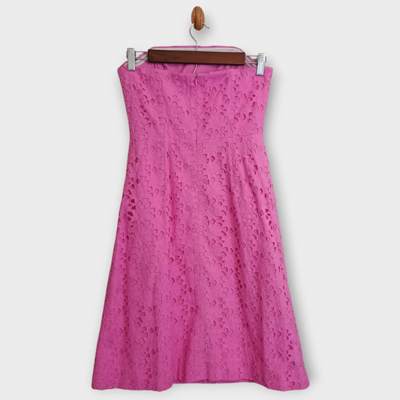Lilly Pulitzer Dress Women 2 Pink Eyelet Crochet Coquette Floral Twee Mini Flare - Picture 2 of 7